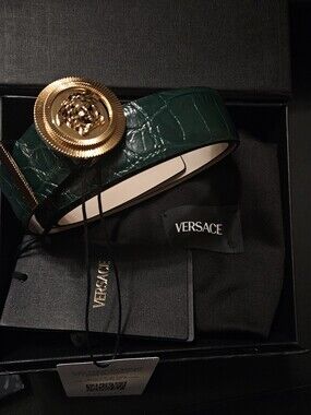 Versace Medusa Biggie Green Croc-Effect Belt